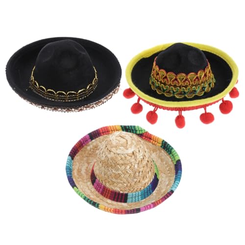 Garneck Halloween-Haustiermütze, Mexiko-Stil, Mini-Sombrero, verschiedene Farben, Polyester, 14 x 14 x 5 cm, Hunde- und Katzenkostüm für Partys, 3 Stück von Garneck
