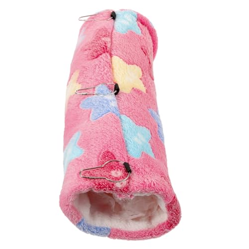 Garneck Hamster Hängematte mit Tunnel Plüschmaterial Warmes Versteck für Kleintiere für Hamster und Frettchen Gemütliches Nest für Schlaf und Sternenpink von Garneck