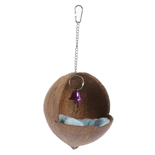 Garneck Kokosnuss Vogelhaus für Papageien Haltbares und Warmes Nest mit Glocke und Kissen für Kleine Vögel Hamster und Nager Sicheres und Dekoratives Schlafnest Zufällige von Garneck