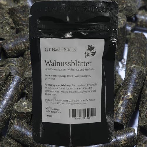 GT Futtersticks Walnussblätter - Garnelen-, Krebse-, Schnecken- und Welsfutter, 100 g von Garnelen Tom