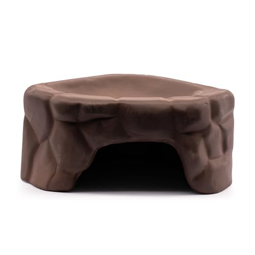 Garnelio GRNLO Keramik Mega-Höhle L | Aquarium & Terrarium Deko für Flusskrebse, Welse, Krabben & Reptilien | Versteck Höhle mit Wasserstelle aus Naturkeramik | 23 × 17 × 10,5 cm von Garnelio