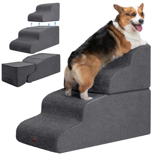 Garnpet Hundetreppe für Hochbetten, 4-stufige Hundetreppe für kleine Hunde und Katzen, Faltbare Haustiertreppe für Hochbettklettern, rutschfeste ausgewogene Haustierstufe Innenbereich, Dunkelgrau Garnpet Hundetreppe für Hochbetten, 4-stufige Hundetreppe für kleine Hunde und Katzen, Faltbare Haustiertreppe für Hochbettklettern, rutschfeste ausgewogene Haustierstufe Innenbereich, Dunkelgrau von Garnpet