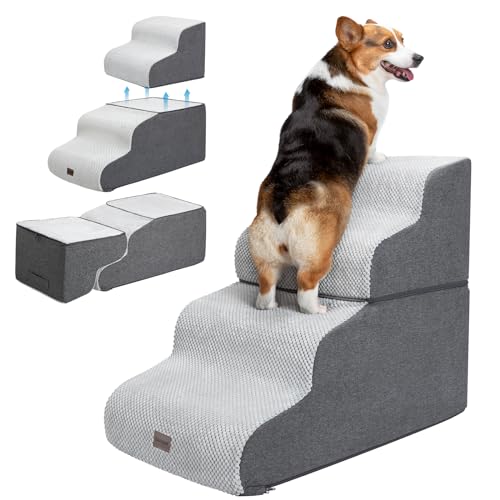 Garnpet Hundetreppe für Hochbetten, 4-stufige Hundetreppe für kleine Hunde und Katzen, Faltbare Haustiertreppe für Hochbettklettern, rutschfeste ausgewogene Haustierstufe Innenbereich, Hellgrau Garnpet Hundetreppe für Hochbetten, 4-stufige Hundetreppe für kleine Hunde und Katzen, Faltbare Haustiertreppe für Hochbettklettern, rutschfeste ausgewogene Haustierstufe Innenbereich, Hellgrau von Garnpet