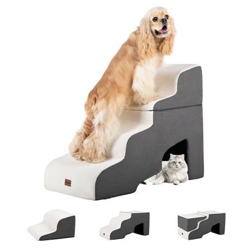 Garnpet Hundetreppe für Hochbetten mit Tunnel, 4-stufige Hundetreppe für kleine Hunde und Katzen, Faltbare Haustiertreppe für Hochbettklettern, rutschfeste ausgewogene Haustierstufe Innenbereich, Garnpet Hundetreppe für Hochbetten mit Tunnel, 4-stufige Hundetreppe für kleine Hunde und Katzen, Faltbare Haustiertreppe für Hochbettklettern, rutschfeste ausgewogene Haustierstufe Innenbereich, von Garnpet