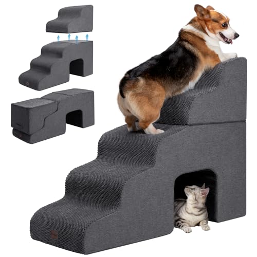 Garnpet Hundetreppe für Hochbetten mit Tunnel, 5-stufige Hundetreppe für kleine Hunde und Katzen, Faltbare Haustiertreppe für Hochbettklettern, rutschfeste ausgewogene Haustierstufe Innenbereich, Garnpet Hundetreppe für Hochbetten mit Tunnel, 5-stufige Hundetreppe für kleine Hunde und Katzen, Faltbare Haustiertreppe für Hochbettklettern, rutschfeste ausgewogene Haustierstufe Innenbereich, von Garnpet