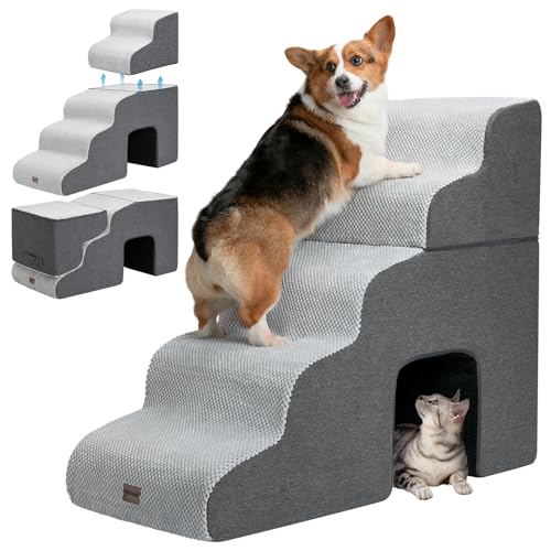 Garnpet Hundetreppe für Hochbetten mit Tunnel, 5-stufige Hundetreppe für kleine Hunde und Katzen, Faltbare Haustiertreppe für Hochbettklettern, rutschfeste ausgewogene Haustierstufe Innenbereich, Garnpet Hundetreppe für Hochbetten mit Tunnel, 5-stufige Hundetreppe für kleine Hunde und Katzen, Faltbare Haustiertreppe für Hochbettklettern, rutschfeste ausgewogene Haustierstufe Innenbereich, von Garnpet