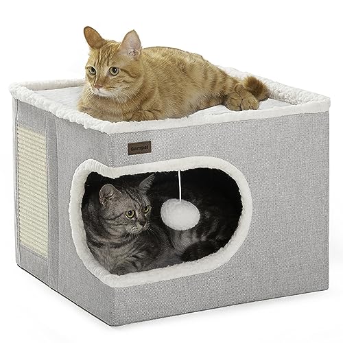 Garnpet Katzenbett für den Innenbereich, Katzenhöhle und Möbel mit Kratzpad und Versteckzelt, niedliche, moderne Katzenhütte für mehrere kleine Haustiere, große Kätzchen, Kätzchen, Grau von Garnpet