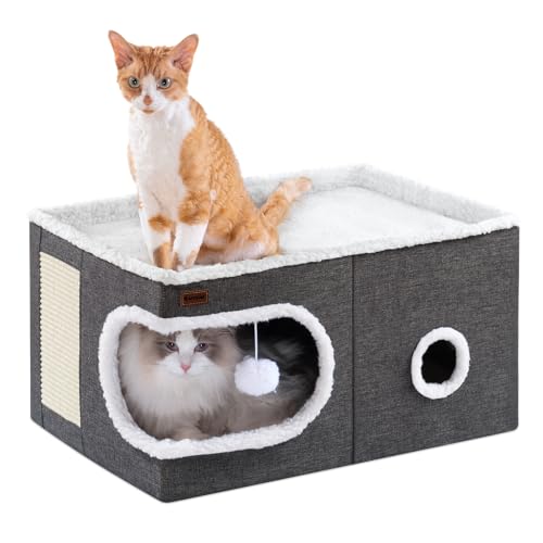 Garnpet Katzenbett für den Innenbereich, Würfelhaus, überdachte Katzenhöhle, Betten und Möbel mit Kratzunterlage und Versteckzelt, niedliches modernes Katzenhaus für mehrere kleine Haustiere, große von Garnpet