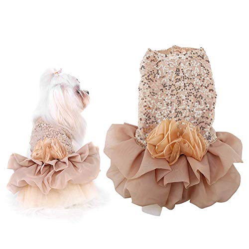 Hundekleid Haustier Kleine Hund Kleidung Pailletten Seidige Tutu Welpen Kostüm Hund Prinzessin Elegant Rock Hochzeit Kostüm (Gold S) von Garosa