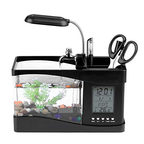 Mini Aquarium USB Aufladbar Multifunktional mit Uhr LED Light Pen Container für Haus Büro (Schwarz) von Garosa