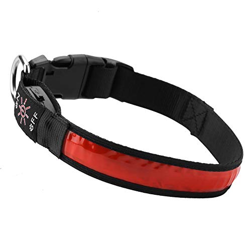 Pet Safe Halsband Einstellbare Weiche Leder USB Wiederaufladbare LED Leucht Nacht Sicherheitshunde Halsring für Puppy Small Medium Large Breed(Red S) von Garosa