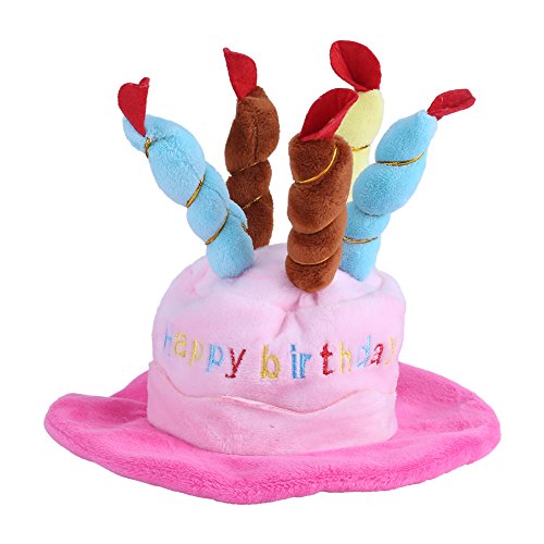Happy Birthday Hut, Unisex Happy Birthday Hut Torte, Partyhut Geburtstagstorte, Plüschhut Kuchen und Kerzen Design Geburtstagshut für Haustier Katze Hunde Kleintiere(Rosa) von Garsent