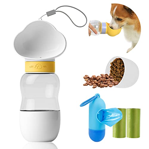 Hunde-Wasserflasche, praktischer Wasserspender, auslaufsicherer Welpen-Wassernapf, Haustier-Wasserflasche mit Hundefutterbehälter, Hundekotbeutel mit Spender für Spaziergänge, Wandern und Reisen von Gartmost
