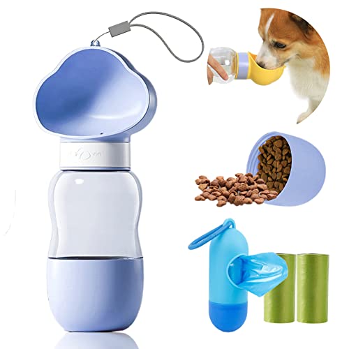 Hunde-Wasserflasche, praktischer Hunde-Wasserspender, auslaufsicherer Welpen-Wassernapf, Haustier-Wasserflasche mit Hundefutterbehälter, Hundekotbeutel mit Spender für Spaziergänge, Wandern und Reisen von Gartmost