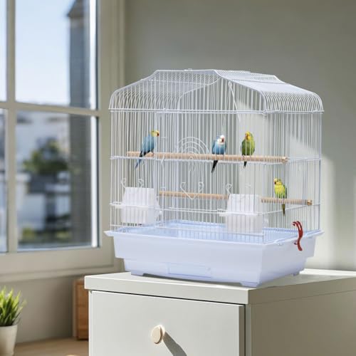 52,1 cm tragbarer Reise-Vogelkäfig, Papageienkäfig mit Griff, Stehstange, Futterbehälter und Holzsitzstange, Vogelkäfige für Lovebirds Nymphensittiche kleine Papageien Kanarienvögel von Garvee
