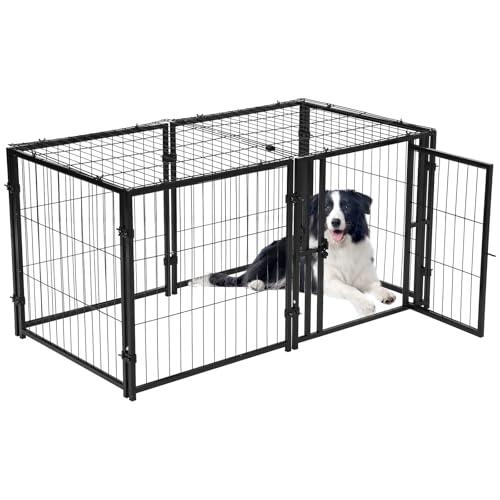 Garvee Hundekäfig Hochbelastbar,Hundebox Mit Bodenschale,Schwerlast Tragbar Klappbar Mit Radern, 2 Türen, Schwarz von Garvee