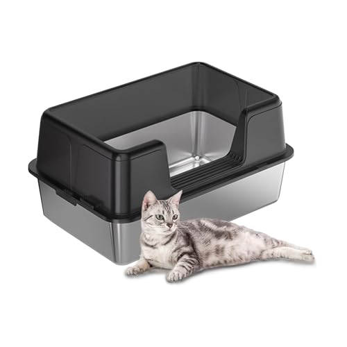 Garvee Katzenklo Edelstahl XL, Katzentoilette Geruchsresistent Katzenklo Offen Groß Mit Hoch Rand, Halbgeschlossen Auslaufsicher Abnehmbar, 50x35x21.5 cm, Schwarz Garvee Katzenklo Edelstahl XL, Katzentoilette Geruchsresistent Katzenklo Offen Groß Mit Hoch Rand, Halbgeschlossen Auslaufsicher Abnehmbar, 50x35x21.5 cm, Schwarz von Garvee