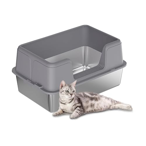 Garvee Katzenklo Edelstahl XL, Katzentoilette Geruchsresistent Katzenklo Offen Groß Mit Hoch Rand, Halbgeschlossen Auslaufsicher Abnehmbar, 50x35x21.5 cm,Grau Garvee Katzenklo Edelstahl XL, Katzentoilette Geruchsresistent Katzenklo Offen Groß Mit Hoch Rand, Halbgeschlossen Auslaufsicher Abnehmbar, 50x35x21.5 cm,Grau von Garvee