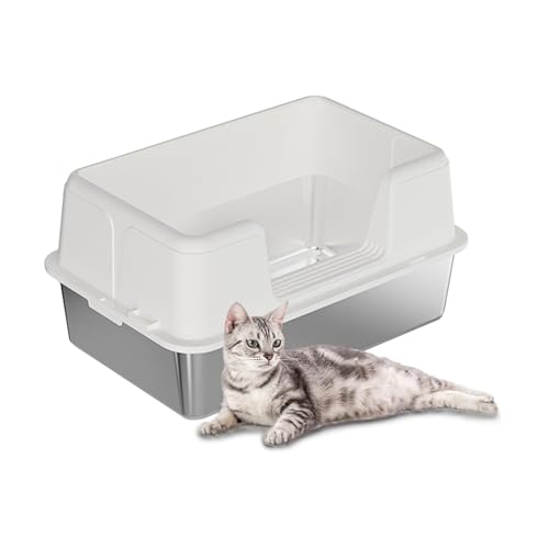 Garvee Katzenklo Edelstahl XXL, Katzentoilette Geruchsresistent Katzenklo Offen Groß Mit Hoch Rand, Halbgeschlossen Auslaufsicher Abnehmbar, 50x35x26.5 cm, Weiß Garvee Katzenklo Edelstahl XXL, Katzentoilette Geruchsresistent Katzenklo Offen Groß Mit Hoch Rand, Halbgeschlossen Auslaufsicher Abnehmbar, 50x35x26.5 cm, Weiß von Garvee