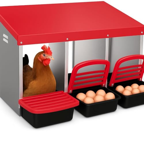 Garvee Metall Nistkasten Hühnernest Mit 3 Abteile Auffangschalen Hühnerstall 80x52x47Cm, Stabiler Und Korrosionsbeständiger, Bodenlöchern Und Ruheplattform Passend Für Verschiedene Hühnerrassen Rot Garvee Metall Nistkasten Hühnernest Mit 3 Abteile Auffangschalen Hühnerstall 80x52x47Cm, Stabiler Und Korrosionsbeständiger, Bodenlöchern Und Ruheplattform Passend Für Verschiedene Hühnerrassen Rot von Garvee