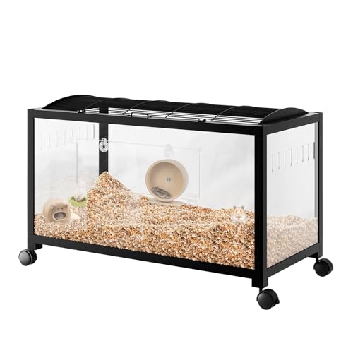 GarveeHome Großer Hamsterkäfig, 3-stöckige Rennmauskäfige mit Laufrad, Wasserflasche, Futternapf, Rampen, tragbares Hamsterhaus mit 17,8 cm tiefem Glasboden für Syrer, Hamster, Rennmäuse (Metall von GarveeHome
