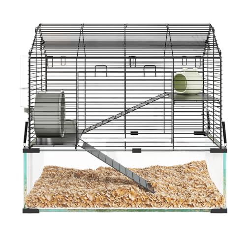 GarveeHome Großer Hamsterkäfig, 3-stöckige Rennmauskäfige mit Laufrad, Wasserflasche, Futternapf, Rampen, tragbares Hamsterhaus mit 17,8 cm tiefem Glasboden für Syrer, Zwerghamster, Rennmäuse von GarveeHome