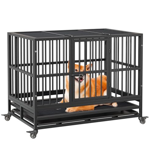 Robuste, unzerstörbare Hundebox aus Stahl, ausbruchsicher, für den Innenbereich, Käfig mit hoher Angst, Zwinger mit Rädern, herausnehmbares Tablett, 94 cm Robuste, unzerstörbare Hundebox aus Stahl, ausbruchsicher, für den Innenbereich, Käfig mit hoher Angst, Zwinger mit Rädern, herausnehmbares Tablett, 94 cm von GarveeHome