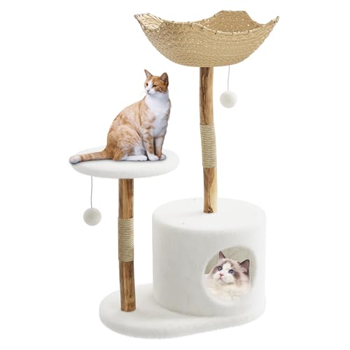 109,2 cm moderner Katzenbaum aus Naturholz für Katzen, ästhetischer Katzenturm mit großem Korb, Kratzstämmen und echtem AST-Design, weißer Luxus-Katzenbaum, eine Sitzstange 109,2 cm moderner Katzenbaum aus Naturholz für Katzen, ästhetischer Katzenturm mit großem Korb, Kratzstämmen und echtem AST-Design, weißer Luxus-Katzenbaum, eine Sitzstange von GarveeLife