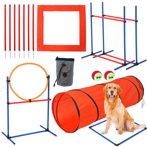 GarveeLife Agiles Hundetrainingsgerät, 87-teiliges Hunde-Hinderniskurs-Trainings-Starter-Set mit Tunnel, verstellbarem Hundereifen, Webstangen, Sprungring, Pausenbox, Spielzeugbällen und von GarveeLife