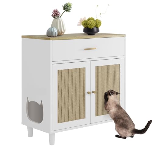 GarveeLife Versteckte Katzentoilette Möbel mit Aufbewahrungsschublade, Holz Katzentoilette Schrank mit 2 Sisaltüren, versteckter geschlossener Katzentoilettenschrank Hundesicher für Wohnzimmer, Weiß GarveeLife Versteckte Katzentoilette Möbel mit Aufbewahrungsschublade, Holz Katzentoilette Schrank mit 2 Sisaltüren, versteckter geschlossener Katzentoilettenschrank Hundesicher für Wohnzimmer, Weiß von GarveeLife
