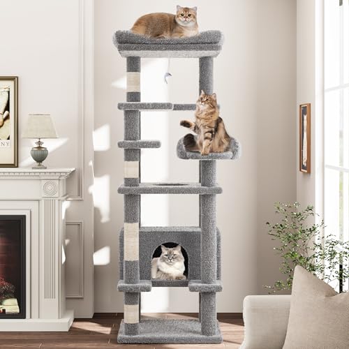 Katzenbaum, hoher Katzenturm für den Innenbereich, große Katzen, Katzenhausmöbel mit gepolsterter Plüsch-Sitzstange, Sisal-Kratzbäume Katzenbaum, hoher Katzenturm für den Innenbereich, große Katzen, Katzenhausmöbel mit gepolsterter Plüsch-Sitzstange, Sisal-Kratzbäume von GarveeLife