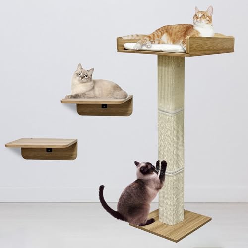 Katzenfensterstange mit hohen Kratzbäumen und 2 Plattformen, 101,6 cm Sisal Kletterbaum Hängematte mit Saugnäpfen, 2 Installationsmöglichkeiten, Katzenfensterbett mit abnehmbarem Kissen von GarveeLife