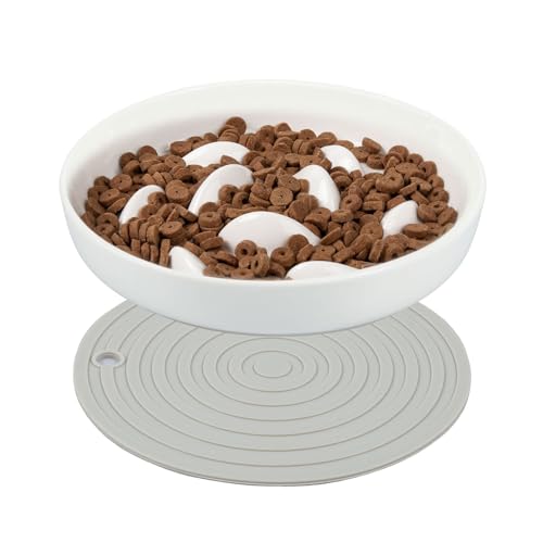 Anti Schling Katzennapf 16.2x2.9cm Antischlingnapf Katze Keramik Set mit Silikonpad Anti Schling Napf Hund Keramik Verhindern Sie Völlerei Fettleibigkeit Verdauungsstörungen(Weiß mit Sockel) von Gatphy