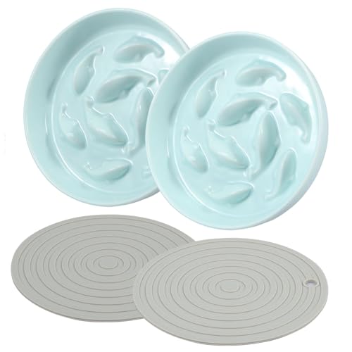 Anti Schling Katzennapf 16.2x2.9cm Antischlingnapf Katze Keramik Set mit Silikonpad Anti Schling Napf Hund Keramik Verhindern Sie Völlerei Fettleibigkeit Verdauungsstörungen (Grün mit Sockel) von Gatphy