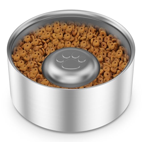 Antischlingnapf Hunde Edelstahl 20x9cm, Antischlingnapf mit Erhabenem Teil für Hunde, Anti-Fall- und Anti-Beiß-Funktion, Geeignet für Große von Gatphy