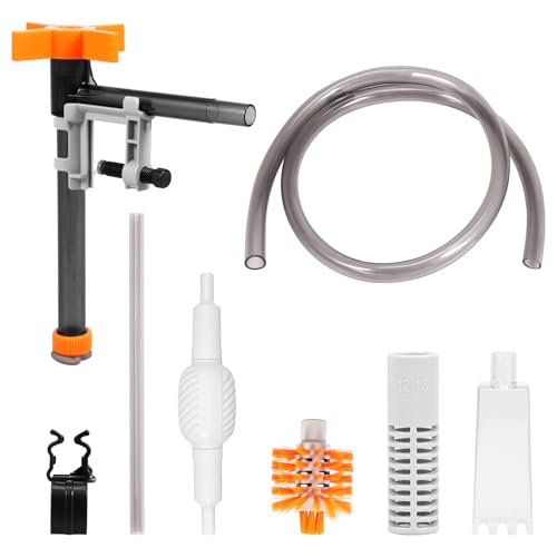 Gatphy 3 IN1 Aquarium Reiniger mit 3 Ersatzkopf Aquarium Sauger Bodengrund Reinigen Mehrwinkeldrehung Siphon-Prinzip Aquariumwasserwechsel Abwasserabsaugung Reinigung(34+133cm) von Gatphy