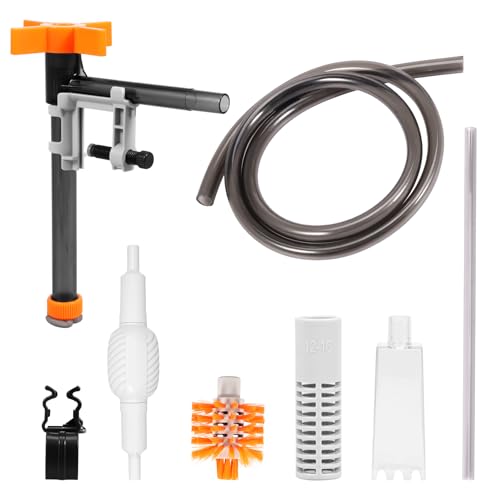 Gatphy 3 IN1 Aquarium Reiniger mit 3 Ersatzkopf Aquarium Sauger Bodengrund Reinigen Mehrwinkeldrehung Siphon-Prinzip Aquariumwasserwechsel Abwasserabsaugung Reinigung(44+163cm) von Gatphy