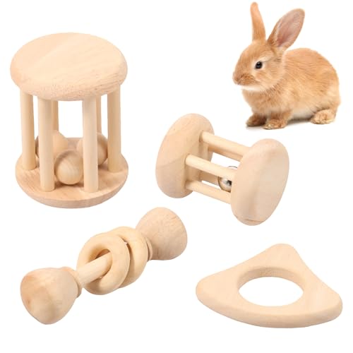 Gatphy 4 Stück Hamsterrad Hölzerne Hasen Kauen Spielzeug Sicheres Kaninchenzähne Schleifwerkzeug Interaktive Hamster Kauen Spielzeug für Meerschweinchen Kaninchen Chinchillas von Gatphy