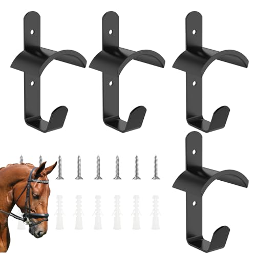Gatphy 4 Stück Trensenhalter Pferd Metall Wandhalterung mit Haken und Schrauben, Halterung für Pferdestall, Sattelkammer, Stallaufbewahrung von Gatphy