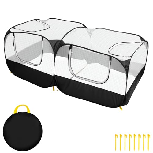 Laufstall Katzen Hund 185x92cm Pet Playpen Tragbarer Hühnerstift mit Abnehmbarem Boden Reißverschluss Tür Faltbares Haustiergehäuse für Innenräume Freien Kätzchen Kaninchen(Schwarz) von Gatphy