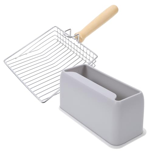 Gatuida 1 Satz Schaufel für Katzenstreu Katzenzubehör Katzentoilettenschrank Haustier katzenklo zubehör für Katzenbesitzer Wurfsieb streuschaufel Halter Rostfreier Stahl Dark Grey von Gatuida