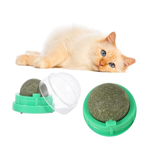 Gatuida 2 STÜCK Rotierender Katzenminzball Multifunktionales Katzenspielzeug mit Natürlicher Katzenminze Fördert Verdauung und Zahnreinigung Selbstklebend und Langlebig Grüner Ball für von Gatuida