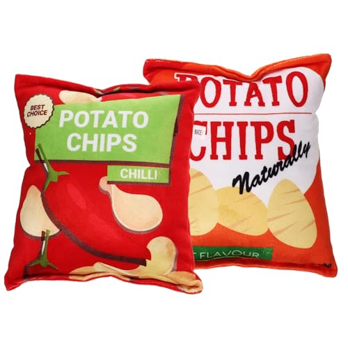 Gatuida 2 Stück Haustier Kaustoys Lustige Molar Spielzeuge Kartoffelchips Form Waschbares Plüschspielzeug für Welpen und Hunde und Langlebig Orange und Rot von Gatuida