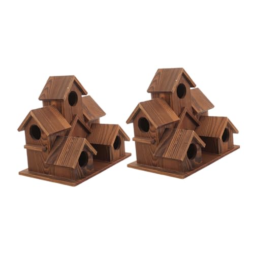Gatuida 2 Stück Holz Vogelhaus für Draußen Rustikale Nistbox und Futterhaus aus Massivem Holz Wetterfestes Gartendekor im Landhausstil Naturnahe Vogelniststätte für Garten Terrasse von Gatuida