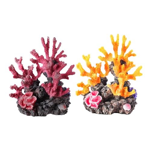 Gatuida 2 Stück Korallenornamente aus Kunstharz, künstliche Küstenkorallenriff-Dekorationen für Aquarien, Strand-Themenpartys, Themenstatue von Gatuida