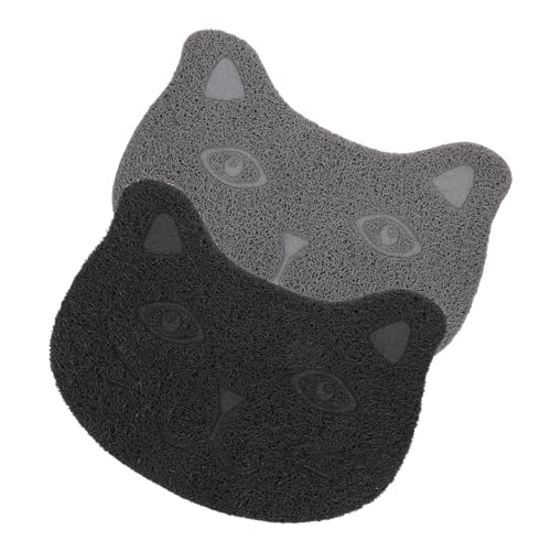 Gatuida 2 Stück Teiliges Katzenstreu Matte mit Katzenkopf Design rutschfeste PVC Katzenklomatte für Kätzchen Staubabweisend und Langlebig Unterlage für Katzenklo und Fütterung Schwarz und von Gatuida