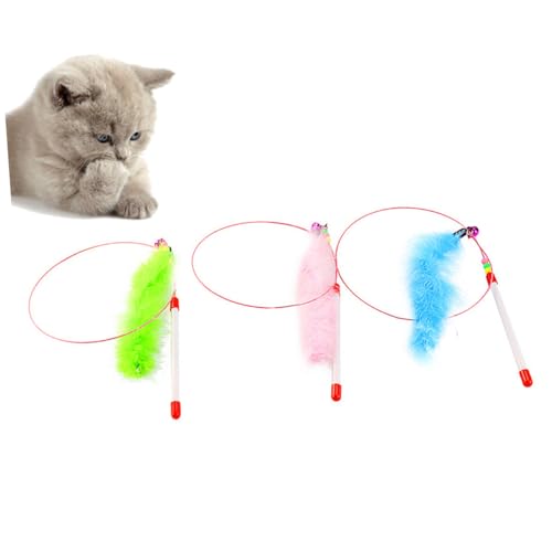 Gatuida 3 Stück Teiliges Katzenspielzeug mit Draht und Kunststoffgriff Bunte Federn Interaktives Katzenangel Bewegliche Katzen Fördert Spielspaß und Beziehung Farblich Zufällige Farbe von Gatuida
