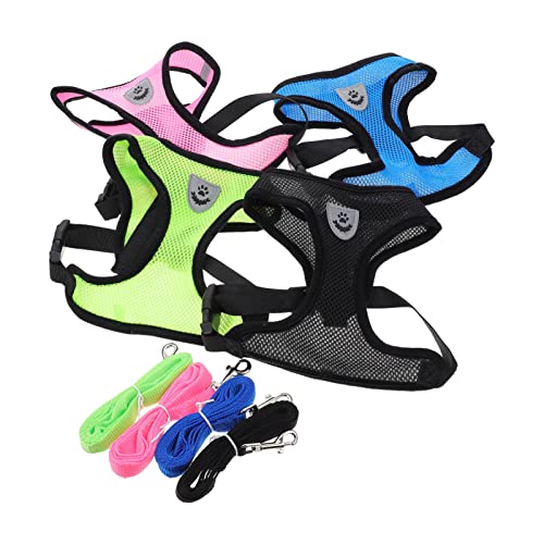 Gatuida 4 Sätze Teiliges Set Hundegeschirr mit Leine Atmungsaktive Weste für Welpen Bequeme Brustgurt und Schwarz Blau Grün und S von Gatuida