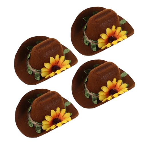 Gatuida 4 Stücke Teiliges Verstellbare Mini Cowboy Hüte aus Filz für Kleine Haustiere Wie Hamster Hühner und Vögel Robustes Leichtes Western Kostümzubehör mit Blumenkranz für Farm Events von Gatuida