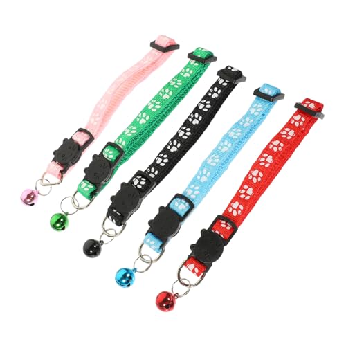 Gatuida 5 Stück Teiliges Farbenfrohes Katzenhalsband Pfotenprint Komfortables Verstellbares Haustierhalsband mit Sicherem Steckverschluss Dekoratives Accessoire für Kleine Katzen und von Gatuida